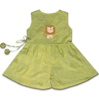 Mhyssa Green V Neck Short Jumpsuit With Front Overlap Tie-Up For Kids - Distacart
