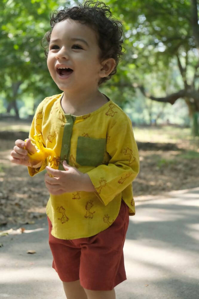 Mhyssa Ricco Full Sleeve Yellow T-shirt with Red Short Set For Kids - Distacart