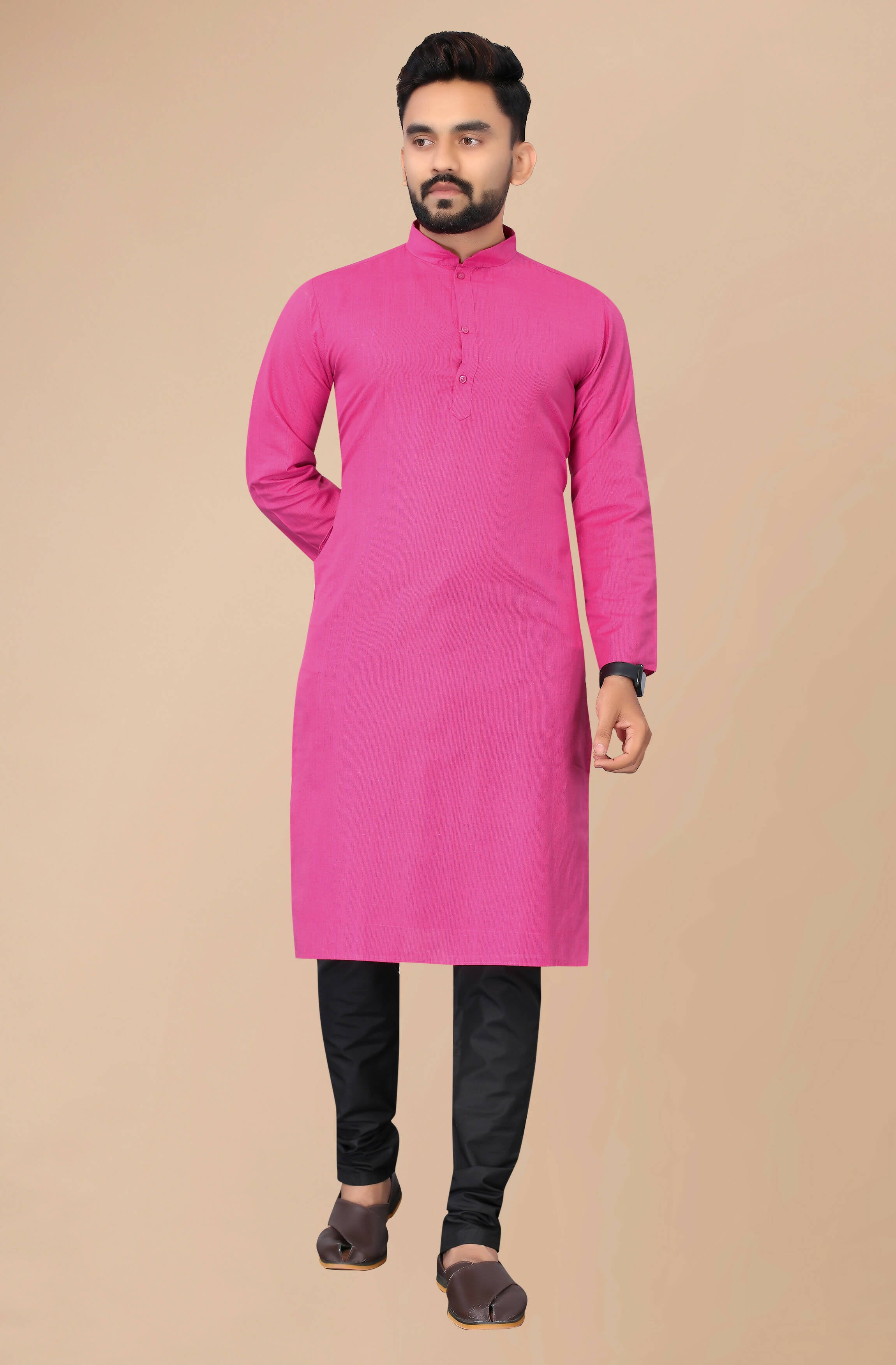 Men's Pink Striped Cotton Kurta - Mahotsav - Distacart