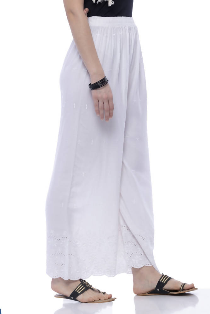 Mominos Fashion Rayon Cotton White Embroidery Chikan Palazzo - Distacart