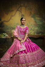 Thumbnail for House of Panchhi Pink Pure Silk Moti & Zarkan heavy embroidery Lehenga choli & Dupatta - Distacart