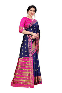 Thumbnail for Vamika Cotton Rich Silk With Jacquard Weaving Navy Blue Saree