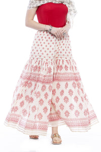 Thumbnail for Mominos Fashion Cotton Block Print With Lace Work Off White Red Color Prints Palazzo - Distacart