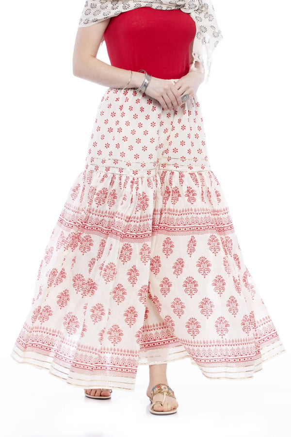 Mominos Fashion Cotton Block Print With Lace Work Off White Red Color Prints Palazzo - Distacart