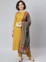 Thumbnail for Janasya Mustard Yellow Regular Gotta Patti Kurta with Trousers & With Dupatta - Distacart