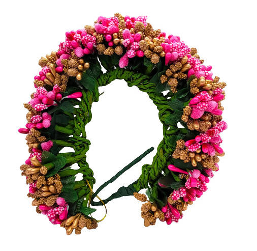 Pink & Gold Pollens Bridal Hair Gajra - Distacart