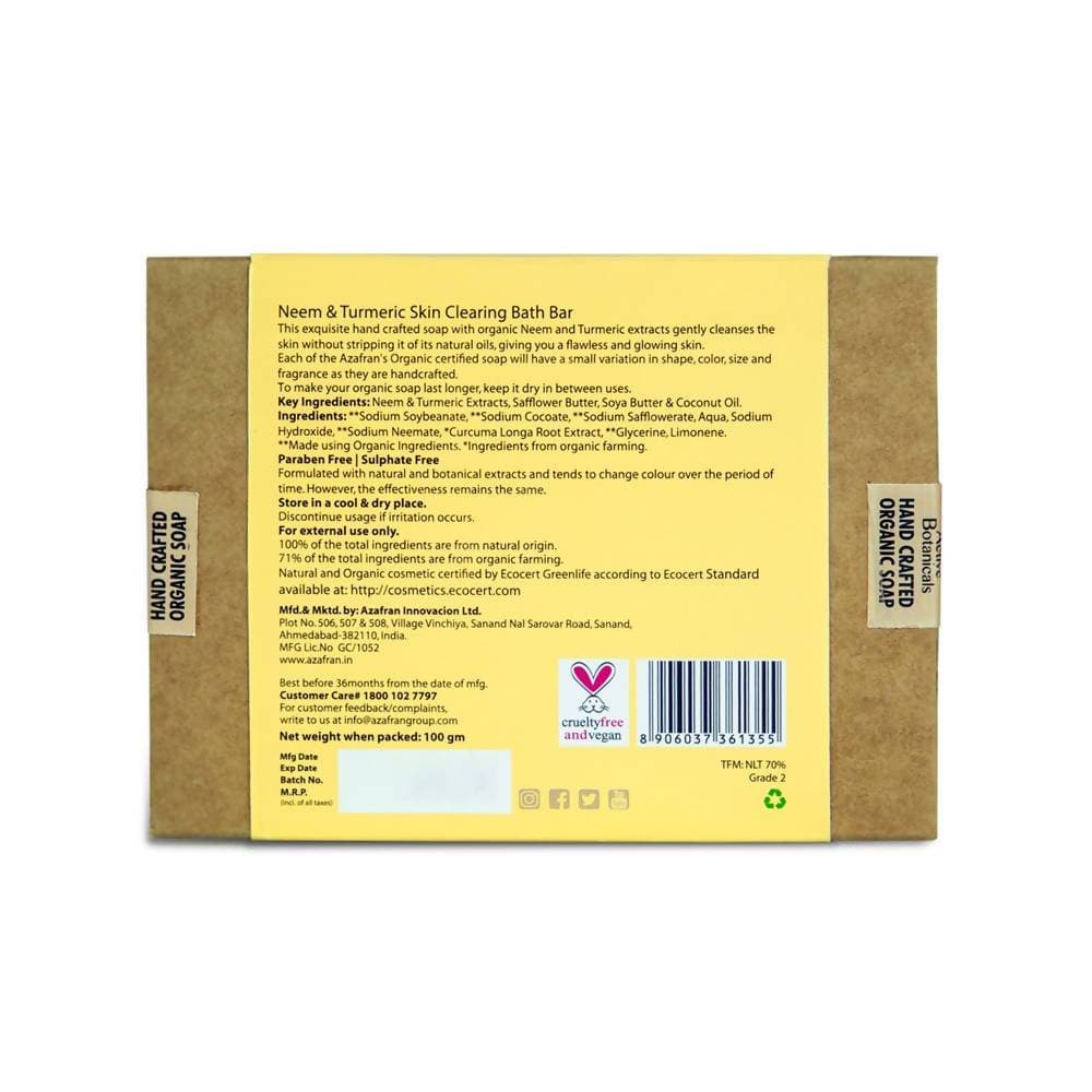 Azafran Active Botanicals Neem & Turmeric Skin Clearing Bath Bar - Distacart