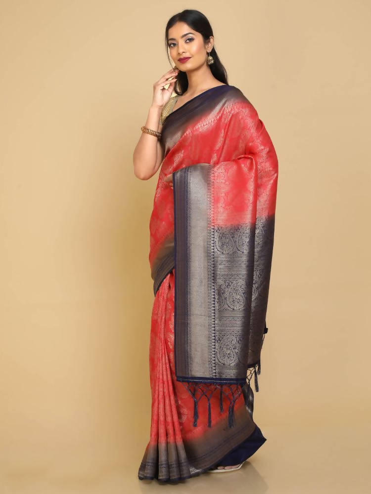 Kalamandir Ethnic Motifs Red Silk Blend Saree