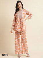 Thumbnail for Orange Poly Crepe Digital Printed Top with Matching Bottom - Preeti - Distacart