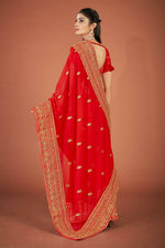 Thumbnail for Vamsee Red Organza Saree - Distacart