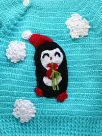Thumbnail for Chutput Kids Blue Coloured Solid Pullover For Baby Boys with Penguin Applique Detail - Distacart