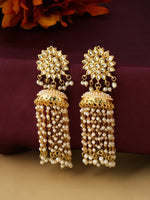 Thumbnail for NVR Women Gold-Plated Contemporary Jhumkas Earrings - Distacart