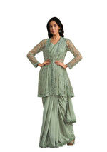 Thumbnail for Sea Green Crepe Silk Sequence Embroidered With Stone & Sequence Work Jacket Saree With Stitched Blouse - Mohmanthan La Belle - Distacart