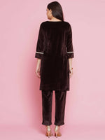 Thumbnail for Women Republic Brown Velvet Embellished Co-Ord Set - Distacart