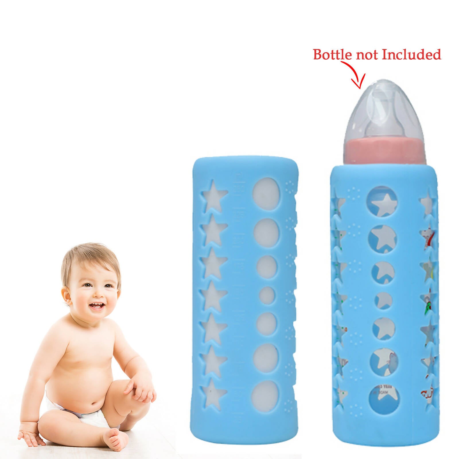 Safe-O-Kid Silicone Baby Feeding Bottle Cover Cum Sleeve for Insulated Protection 250mL- Blue - Distacart