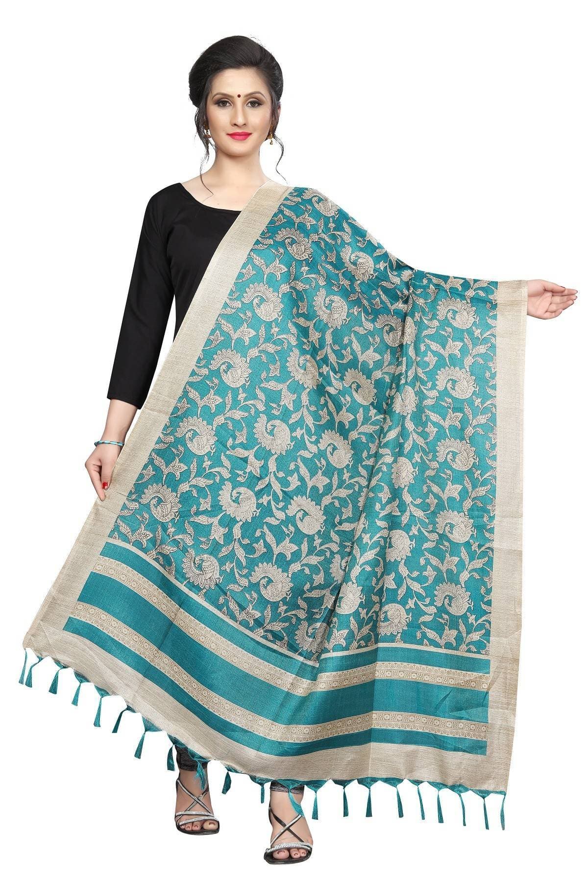 Vamika Rama Green Printed Khadi Bhagalpuri Dupatta