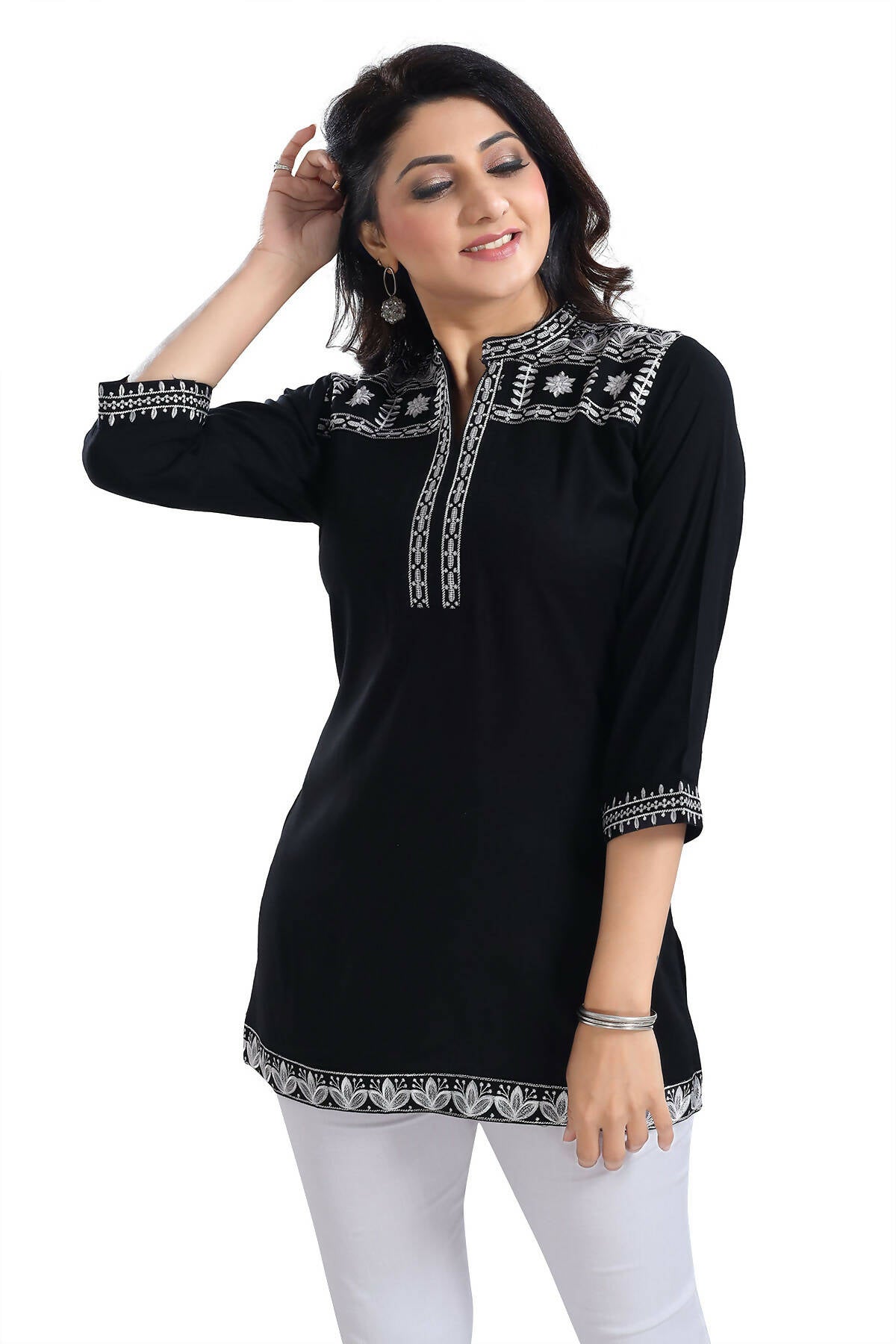 Snehal Creations Blissful Black Women Embroidered Boho Chic Tunic Top - Distacart