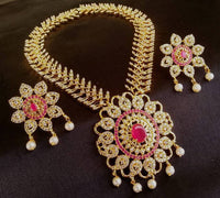 Thumbnail for AD Ruby Bridal Traditional Necklace Set