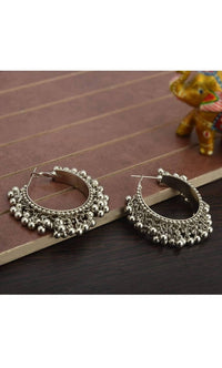 Thumbnail for Mominos Fashion Traditional Oxidised Afghani Ghungroo Style Small Hoop Earrings - Distacart