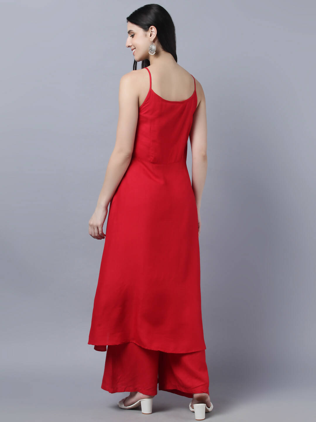 Myshka Women Red High Slit Kurta with Palazzos With Dupatta - Distacart