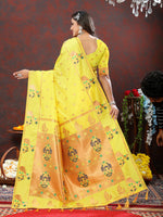 Thumbnail for Lorenvalley Fashion Yellow Soft Paithani Silk Woven Design Copper Zari Meenakari Weaving Saree - Distacart