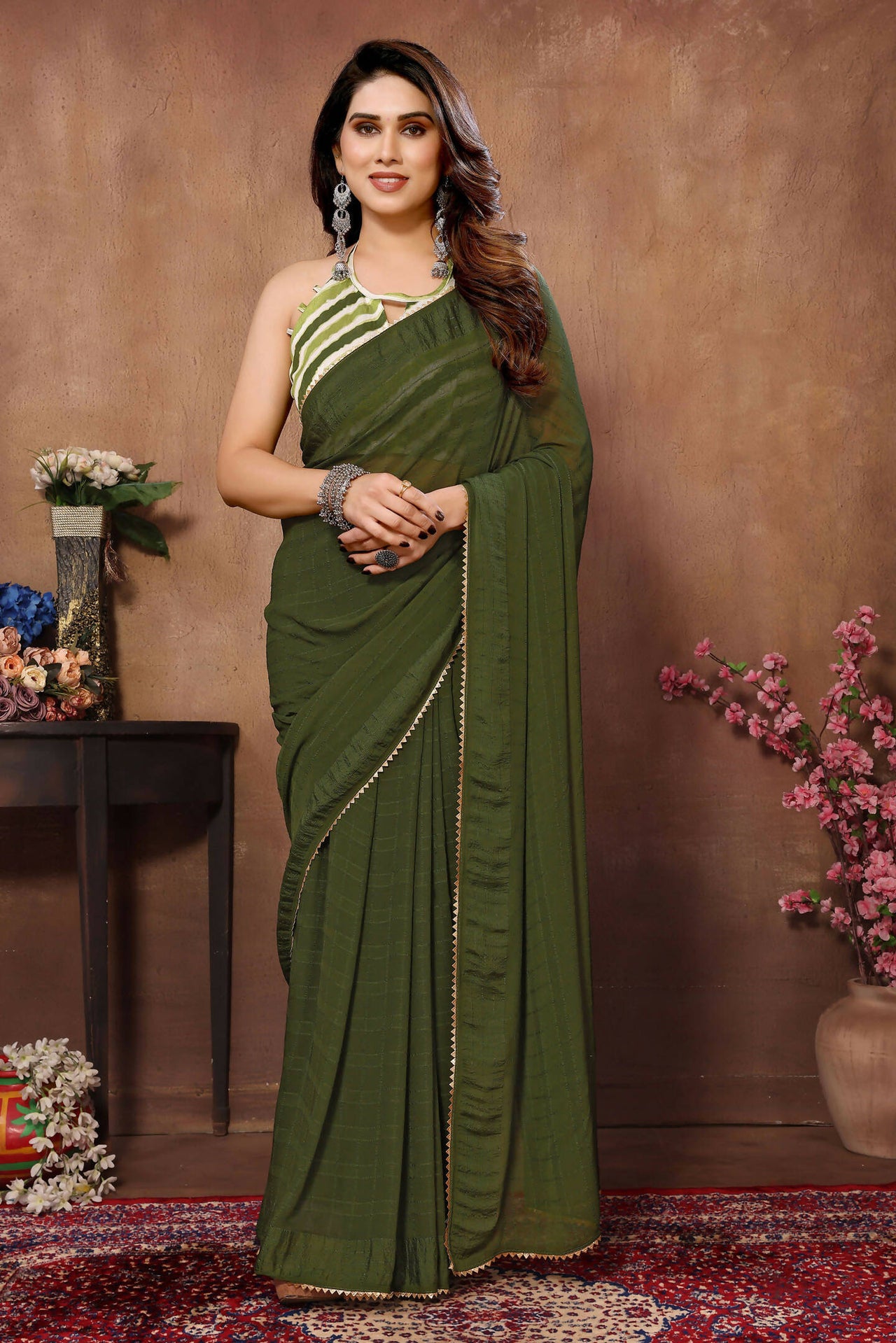 Partywear Designer Green Georgette Fancy Saree - Satrangi - Distacart