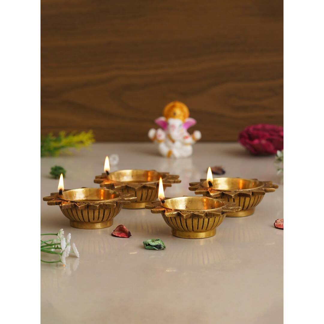 eCraftIndia 4 Pieces Beige Sun Shaped Diyas - Distacart
