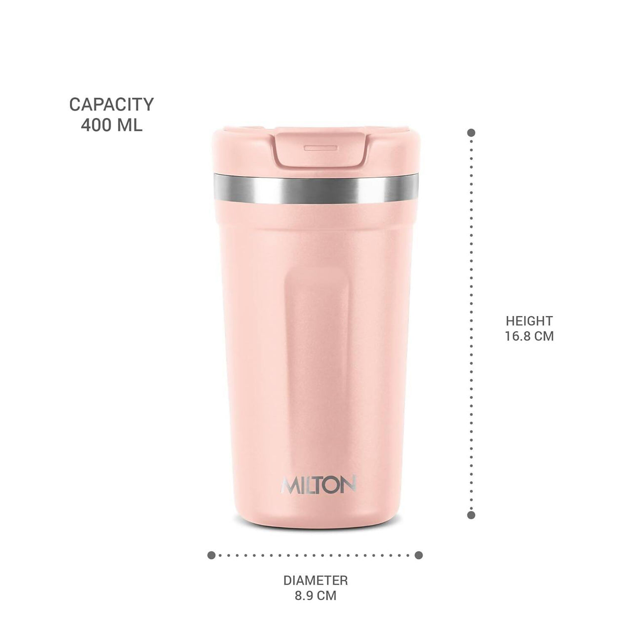 Milton Corral Thermosteel Insulated Coffee Mug Tumbler - 400ml (Peach) - Distacart