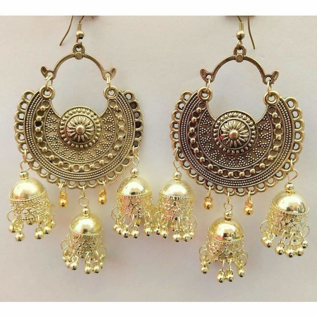 Gold Plated Bahubali Chandbali Jhumka Earrings