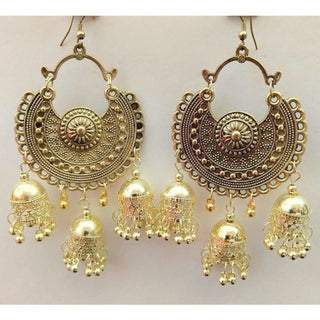 Gold Plated Bahubali Chandbali Jhumka Earrings