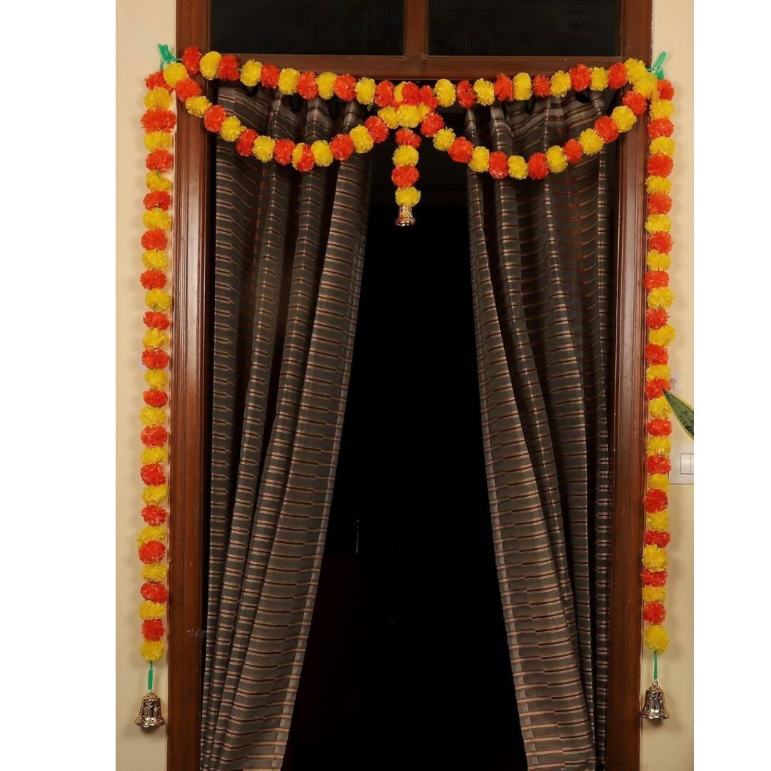 Tied Ribbons Yellow & Orange Door Hanging Garland Toran with Bells - Distacart