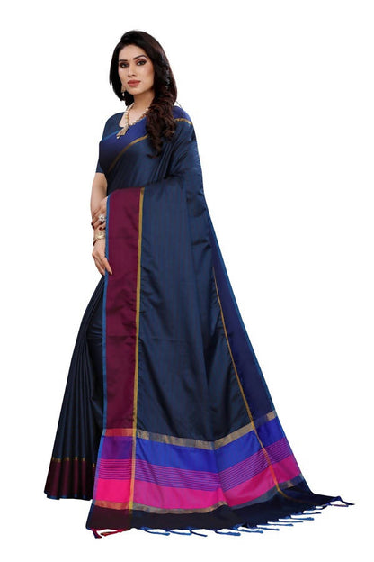 Vamika Navy Cotton Silk Weaving Saree (Binita Navy)