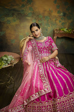 Thumbnail for House of Panchhi Pink Pure Silk Moti & Zarkan heavy embroidery Lehenga choli & Dupatta - Distacart