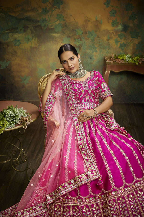 House of Panchhi Pink Pure Silk Moti & Zarkan heavy embroidery Lehenga choli & Dupatta - Distacart
