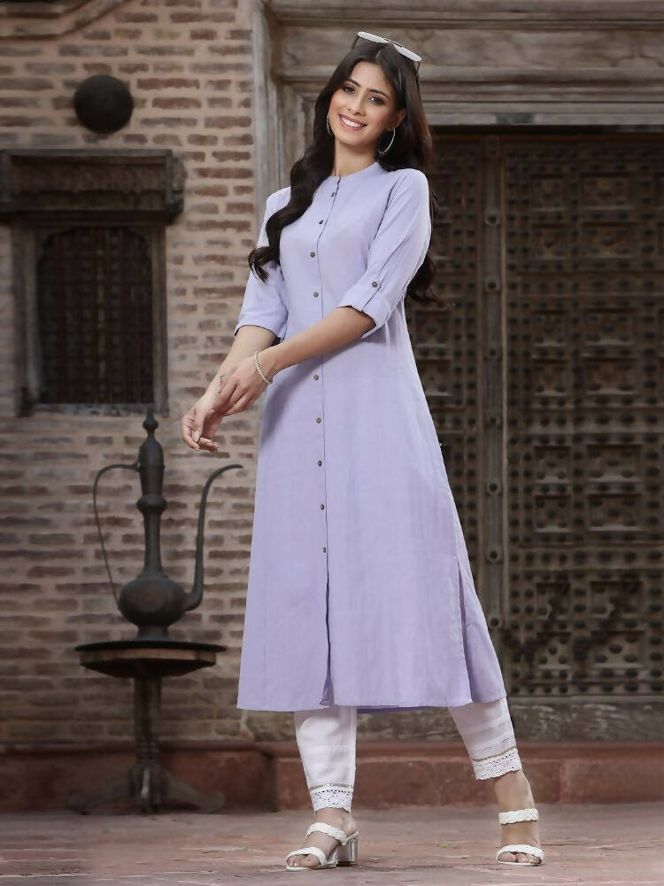 Juniper Women`s Lilac Cotton Flex Solid A-Line Kurta - Distacart