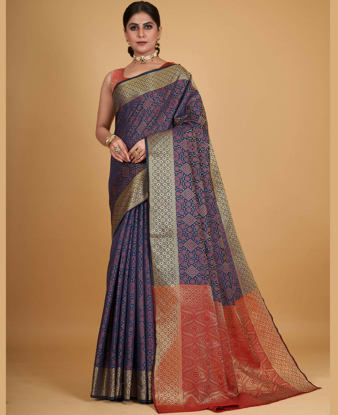 Dark Blue Silk Woven Design Saree With Unstitched Blouse Piece - Akshita - Distacart