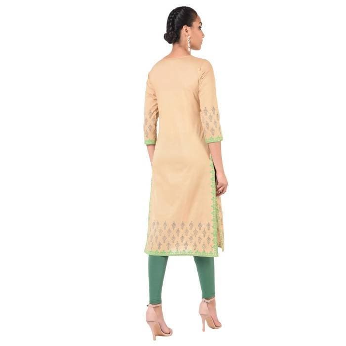 Aniyah Cotton Floral Print Straight Kurta In Beige Color (AN-170K)