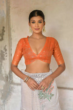 Thumbnail for Vishnu Weaves Women's Orange Muga Cotton Woven Saree with Blouse - Distacart