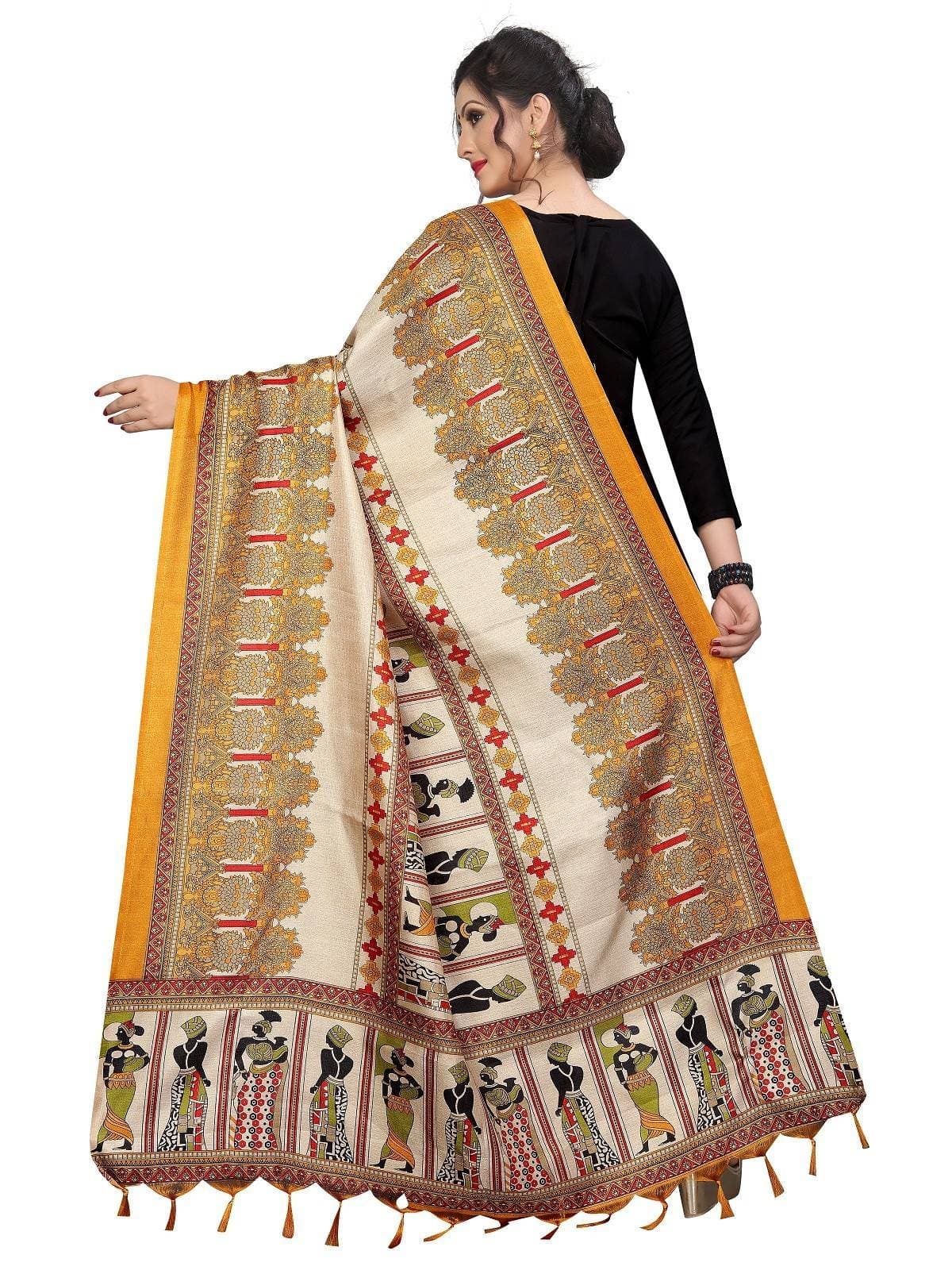 Vamika Mustard Latest Printed Khadi Bhagalpuri Dupatta