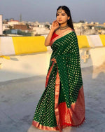 Thumbnail for DEIANA'S Beautiful Golden Jari with New Design Soft Lichi Silk Saree - Green - Distacart
