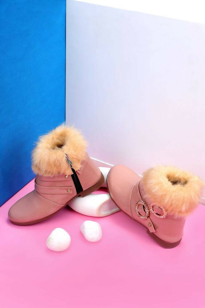 Tiny Bugs Girls Buckle Embellished Anckle Lenght Boots -Peach - Distacart
