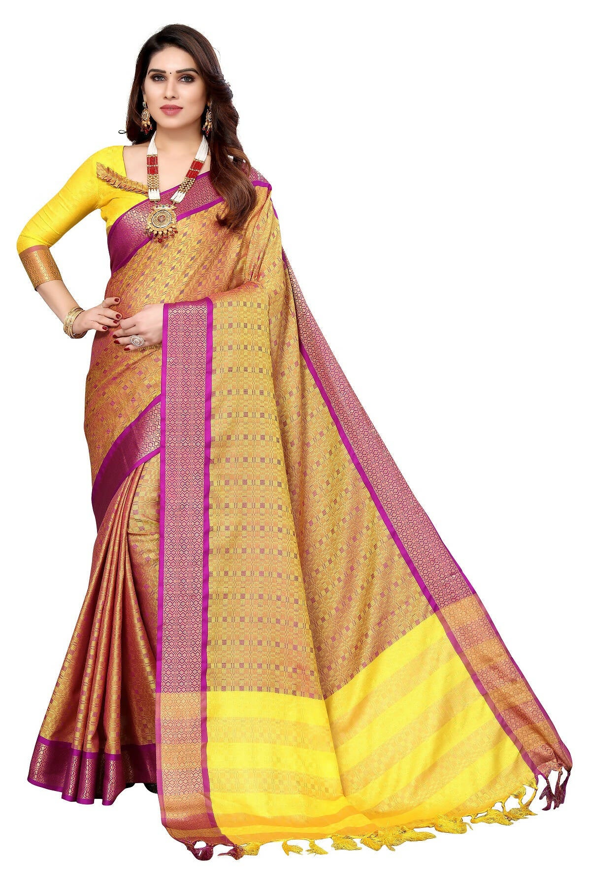 Vamika Weaving Yellow Cotton Silk Saree - Distacart