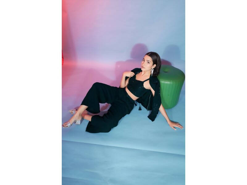 Green Georgette Sequence With Thread Designer Co-Ord Set - Flory - Distacart