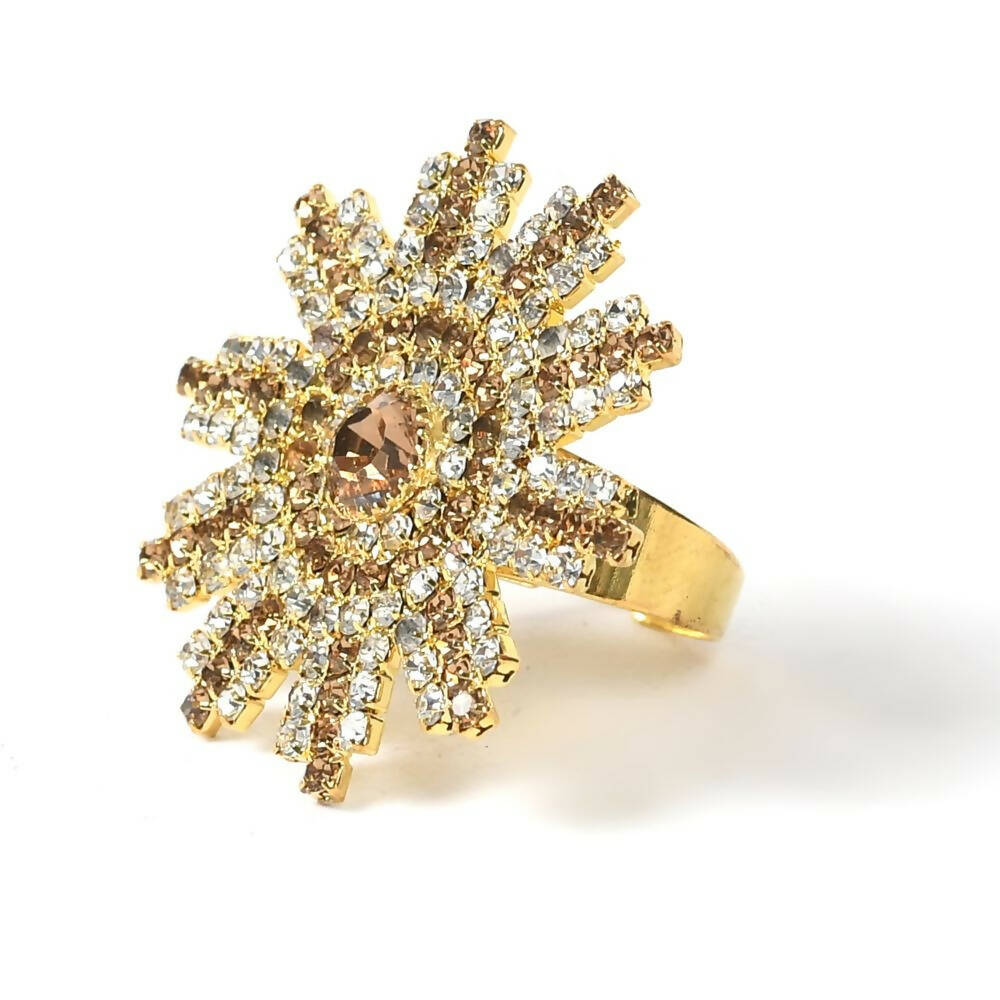 Mominos Fashion Joharkamal Gold-Plated AD Studded Adjustable Finger Ring - Distacart