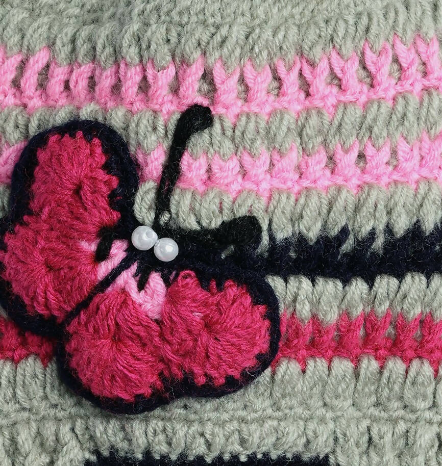 Chutput Kids Woollen Hand Knitted Butterfly Detailed Cap - Grey - Distacart