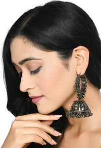 Thumbnail for Mominos Fashion Johar Kamal Oxidised Black-Plated With Ghungroo Jhumkas - Distacart