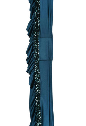 Peacock Blue And Black Ruffled Ready To Wear Saree