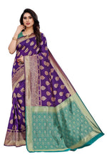 Thumbnail for Vamika Banarasi Jacquard Weaving Purple Saree (Dangal Purple)
