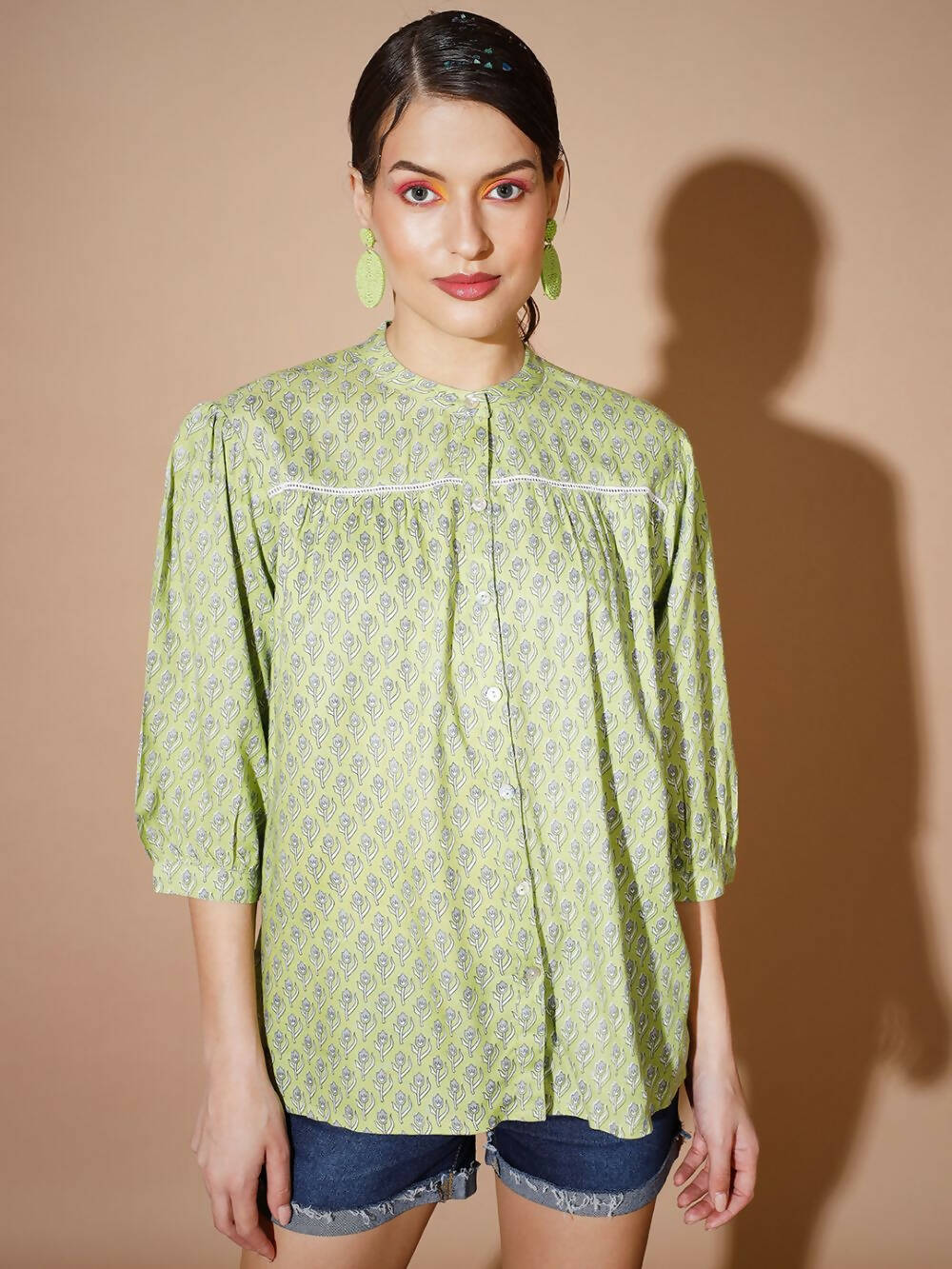 Myshka Women Green Ethnic Motifs Tops - Distacart