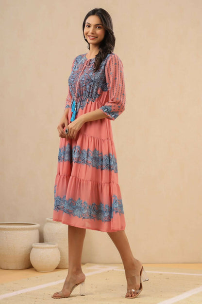 Juniper Womens Pink Georgette Printed Tiered Midi Dress - Distacart